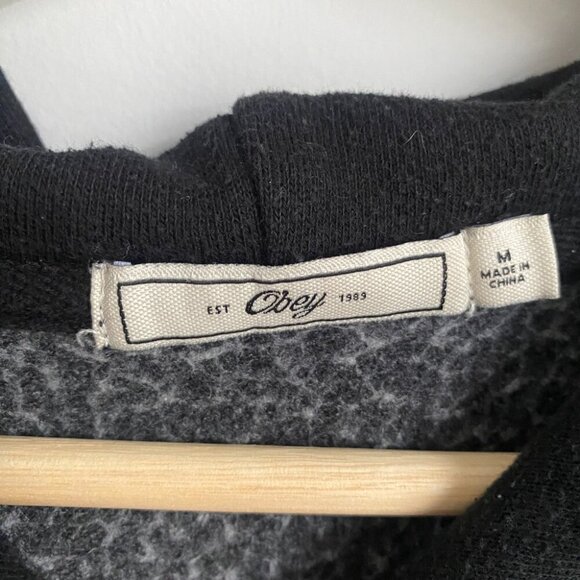 Obey Black and Grey Long Sleeve Pocket Hoodie Sweatshirt Size Medium - Picture 4 of 7